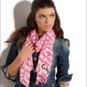 G by Guess White & Pink Logo Scarf